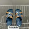 Hermès Women Navy Blue Leather And Brown Sandals product view 2