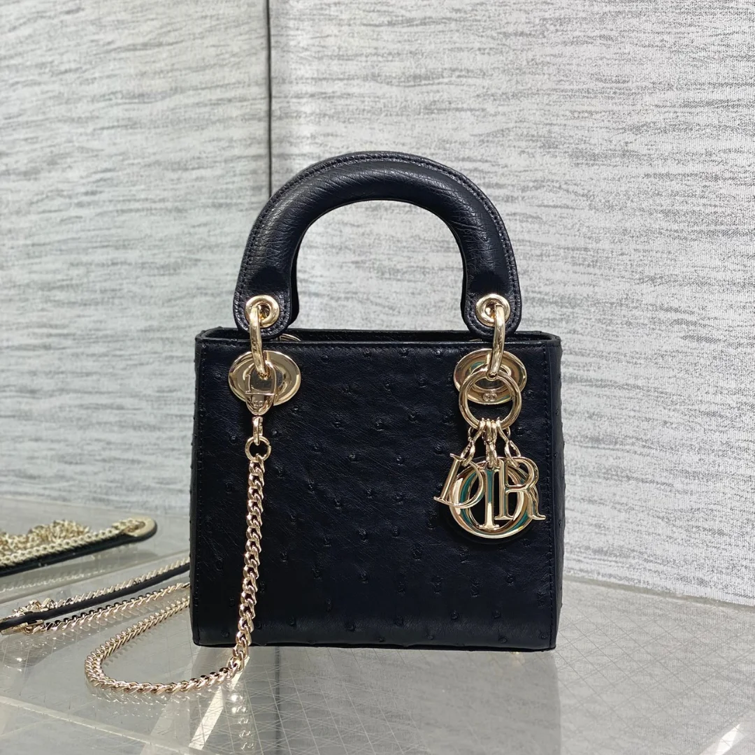 Dior Mini Lady Dior bag in Black Ostrich leather product view 1