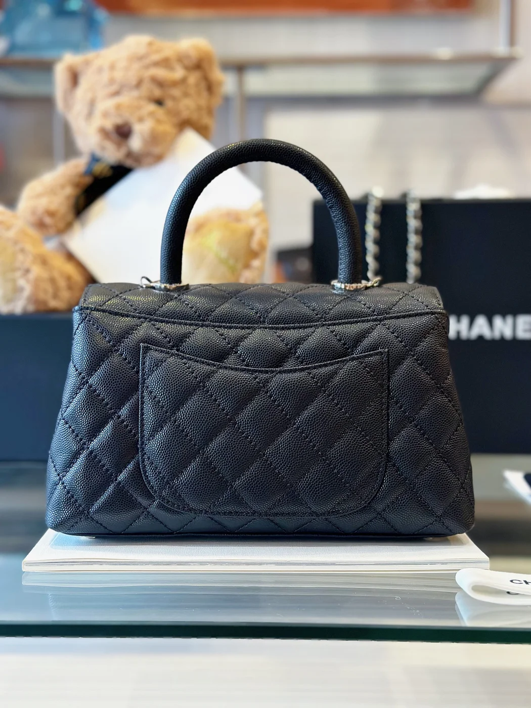 Chanel Coco Handbag Leather Black With Silver Lock 23 cm product view 6