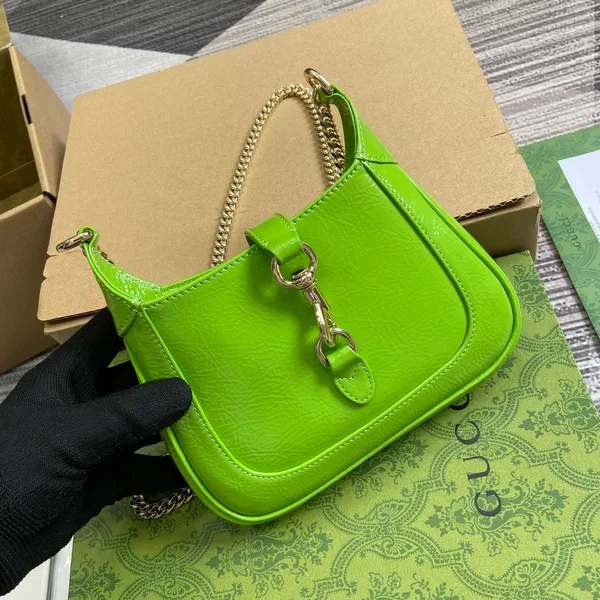 Gucci Jackie Notte Mini Bag 19 In Lime Green Cracked Lacquer Calfskin Gold Hardware product view 4
