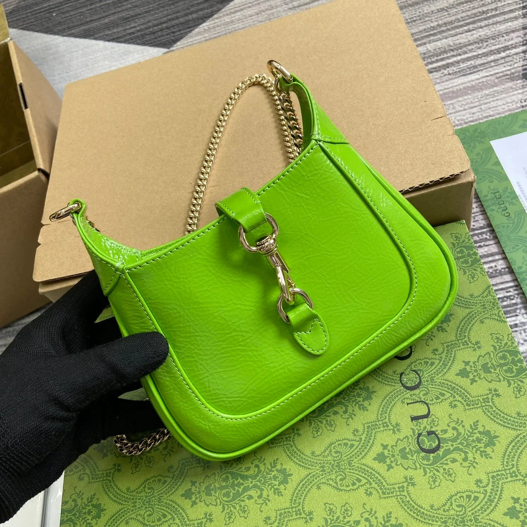 Gucci Jackie Notte Mini Bag 19 In Lime Green Cracked Lacquer Calfskin Gold Hardware product view 4