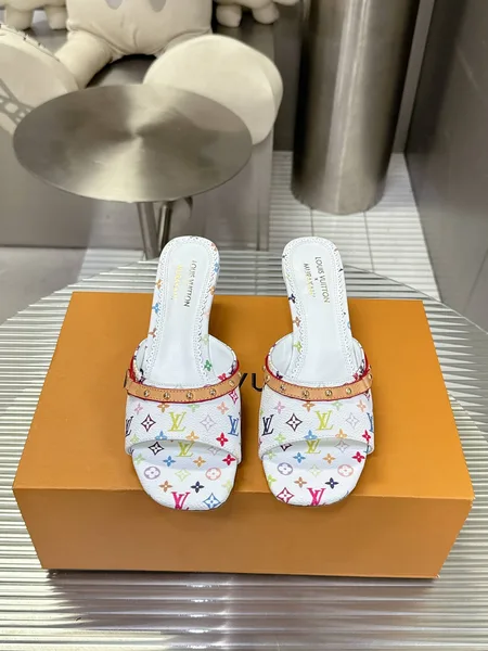 Louis Vuitton Women White Multicolor Leather Heels product photo