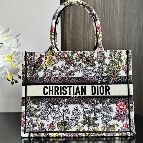 Dior Medium Book Tote — Multicolor Floral Pattern with Pink Band product photo