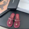Chanel Women Burgundy Leather Chain Detail Slides product view 1