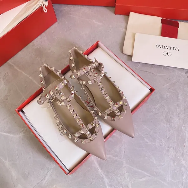 Valentino Women Beige Leather Studded Flats product photo