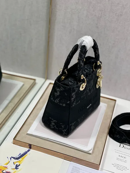 Dior Medium Lady D-Lite bag in black lace embroidery product view 4