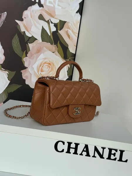 Chanel Flap Bag 20 In Bronze Brown Lambskin With Handle product view 2