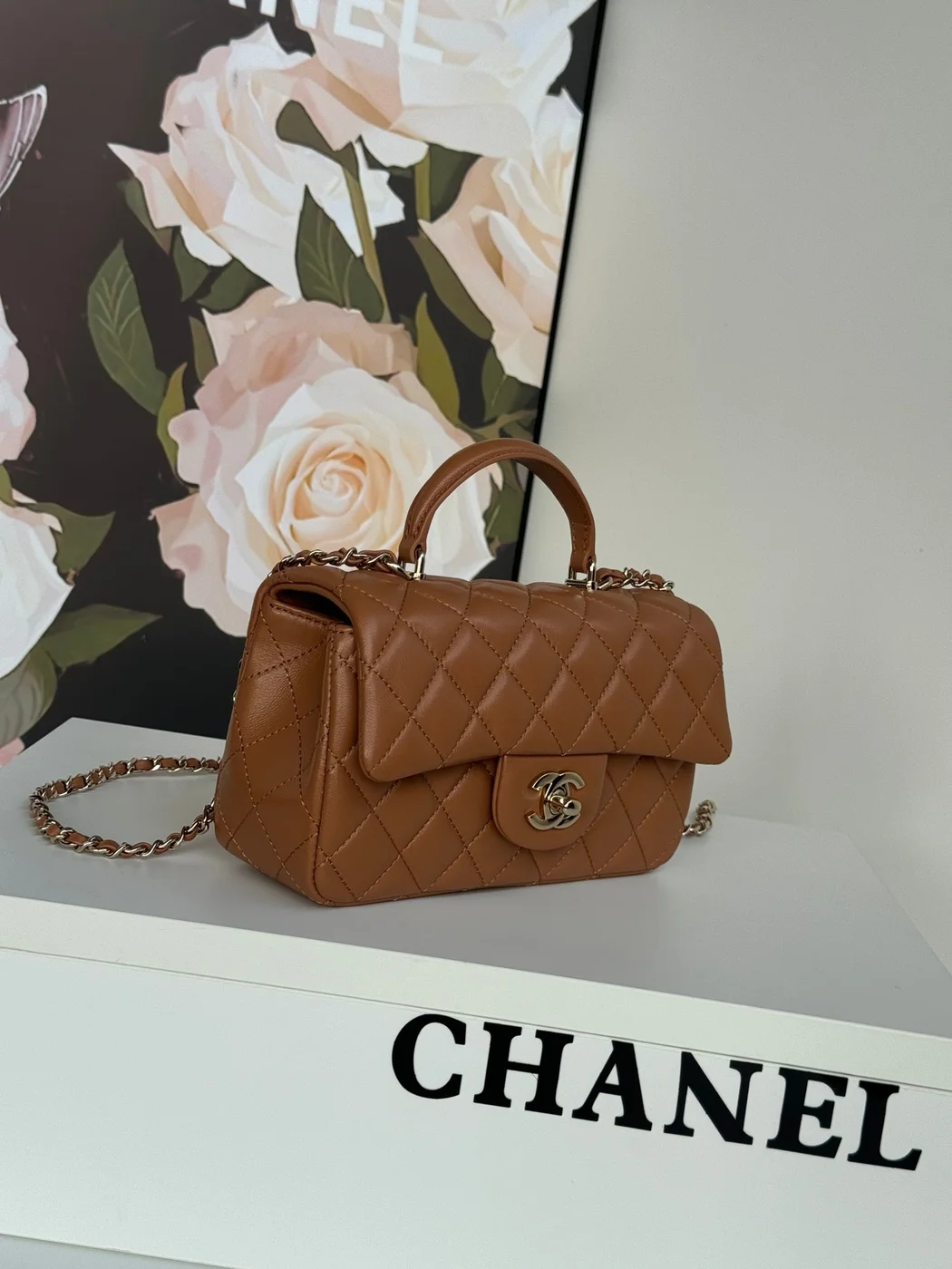 Chanel Flap Bag 20 In Bronze Brown Lambskin With Handle product view 2