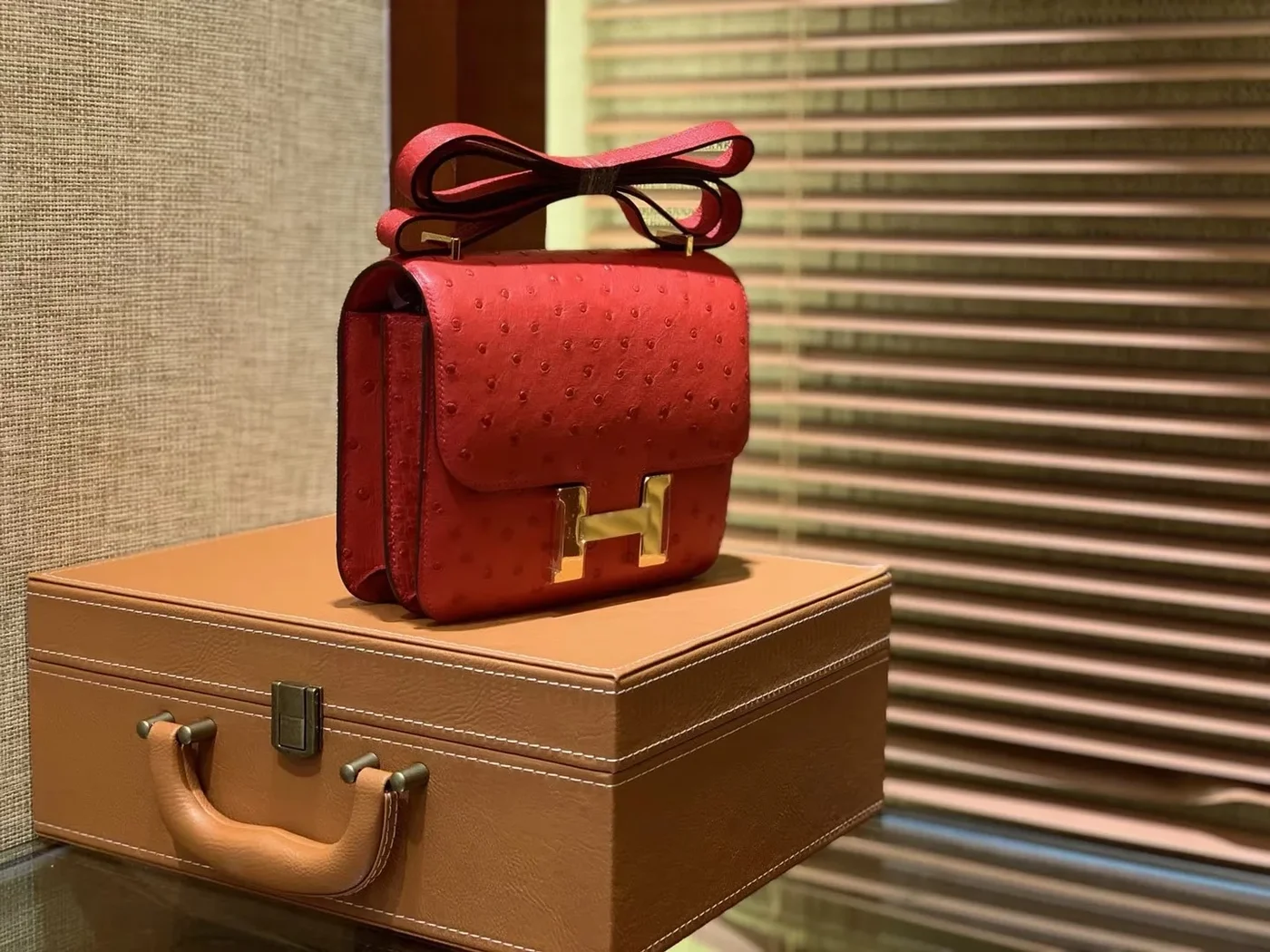 Hermès Rouge Vif Ostrich Constance Mini 18 gold hardware Bag product view 2