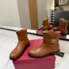 Valentino Women Brown Leather Ankle Boots — Low-Heel Chain-Cuff Style product view 2