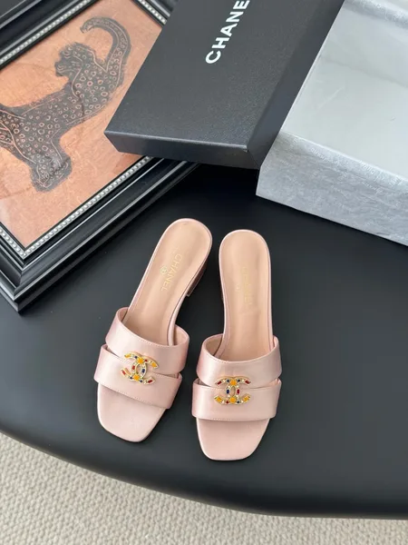 Chanel Women Light Pink Satin Mules product photo