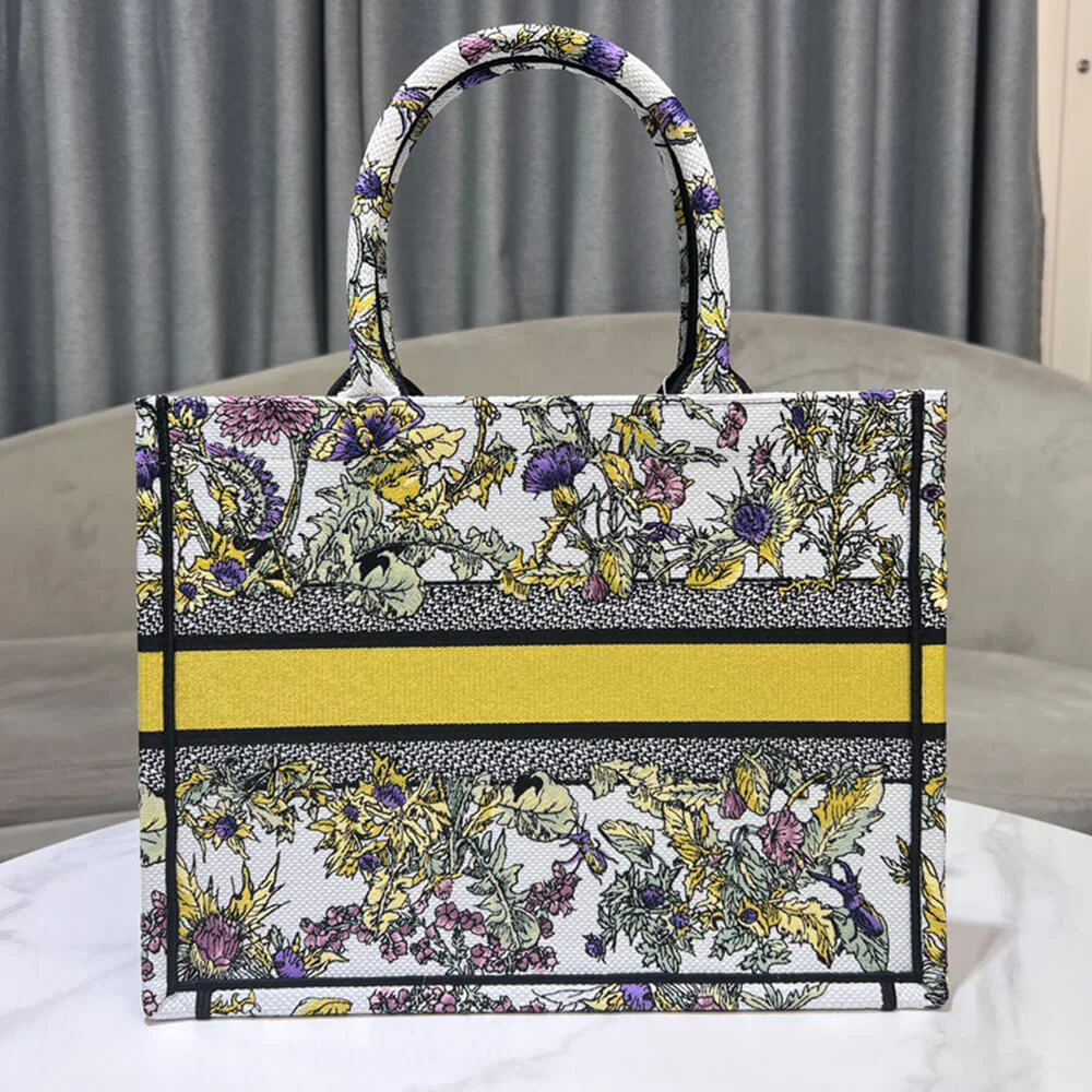 Dior Medium Book Tote — Multicolor Floral Pattern with Yellow Band product view 4