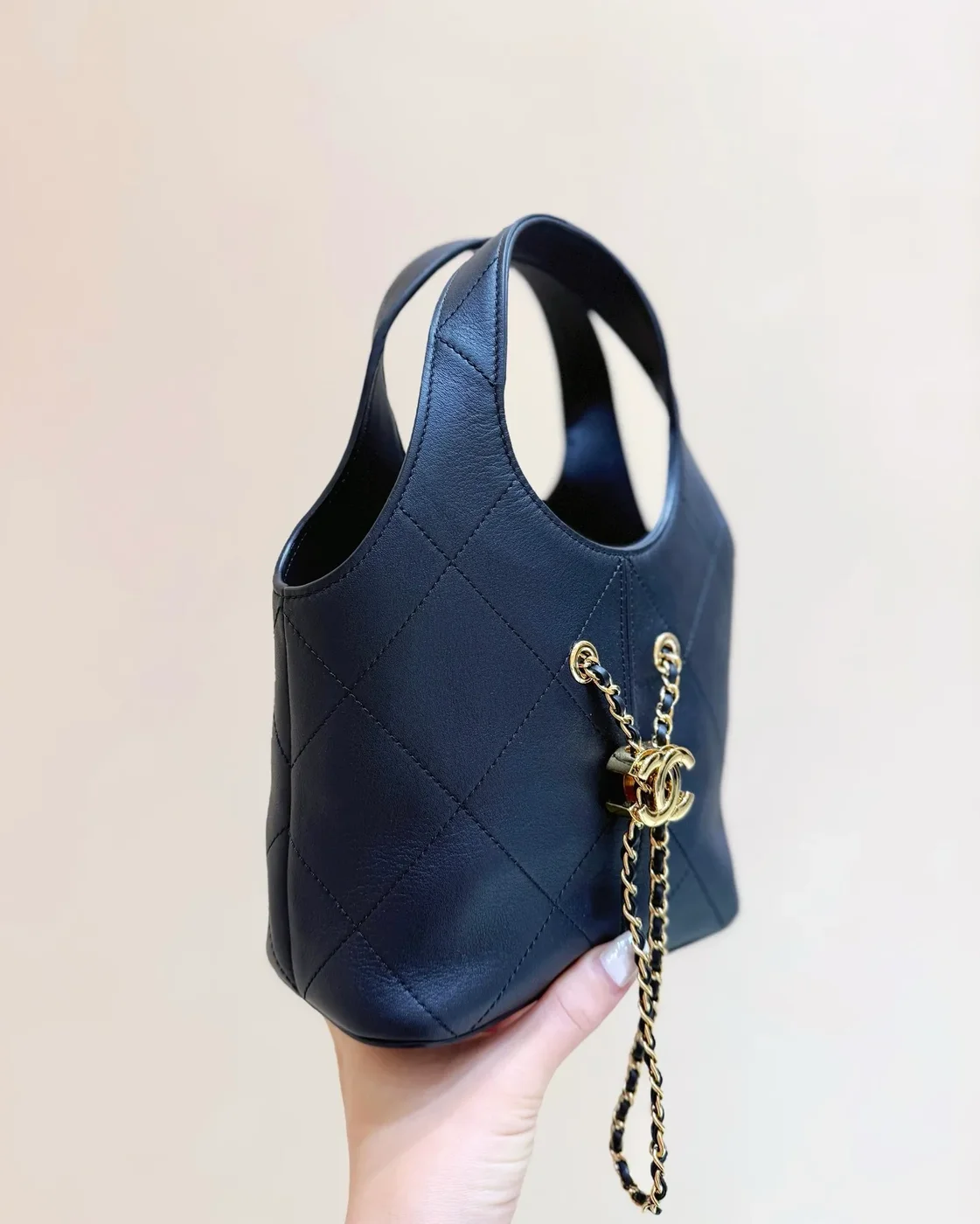 Chanel Top-Handle Bag Navy Blue with Gold-Tone Detail product view 5