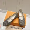 Louis Vuitton Women Gray Fabric Studded Strap Flats product view 4