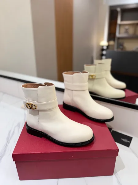 Valentino Women Ivory Leather Ankle Boots product photo