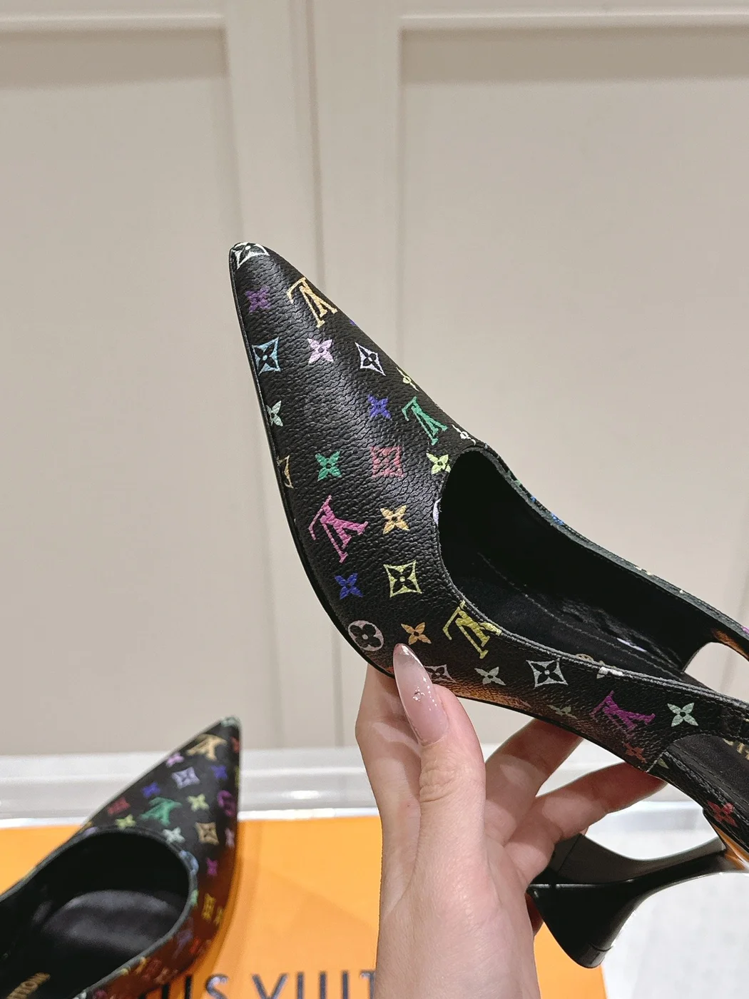 Louis Vuitton Women Black Patterned Leather Heels — Multicolor Pattern product view 2