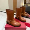 Valentino Women Brown Leather Mid-Calf Boots product view 1