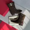 Valentino Women Brown Fabric Logo Pattern Boots product view 4