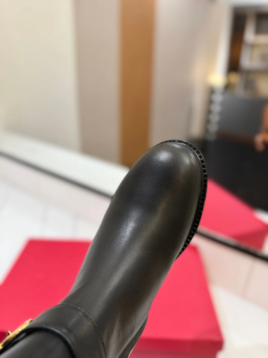 Valentino Women Black Leather Knee High Boots — Low-Heel Ankle-Strap Style product view 2