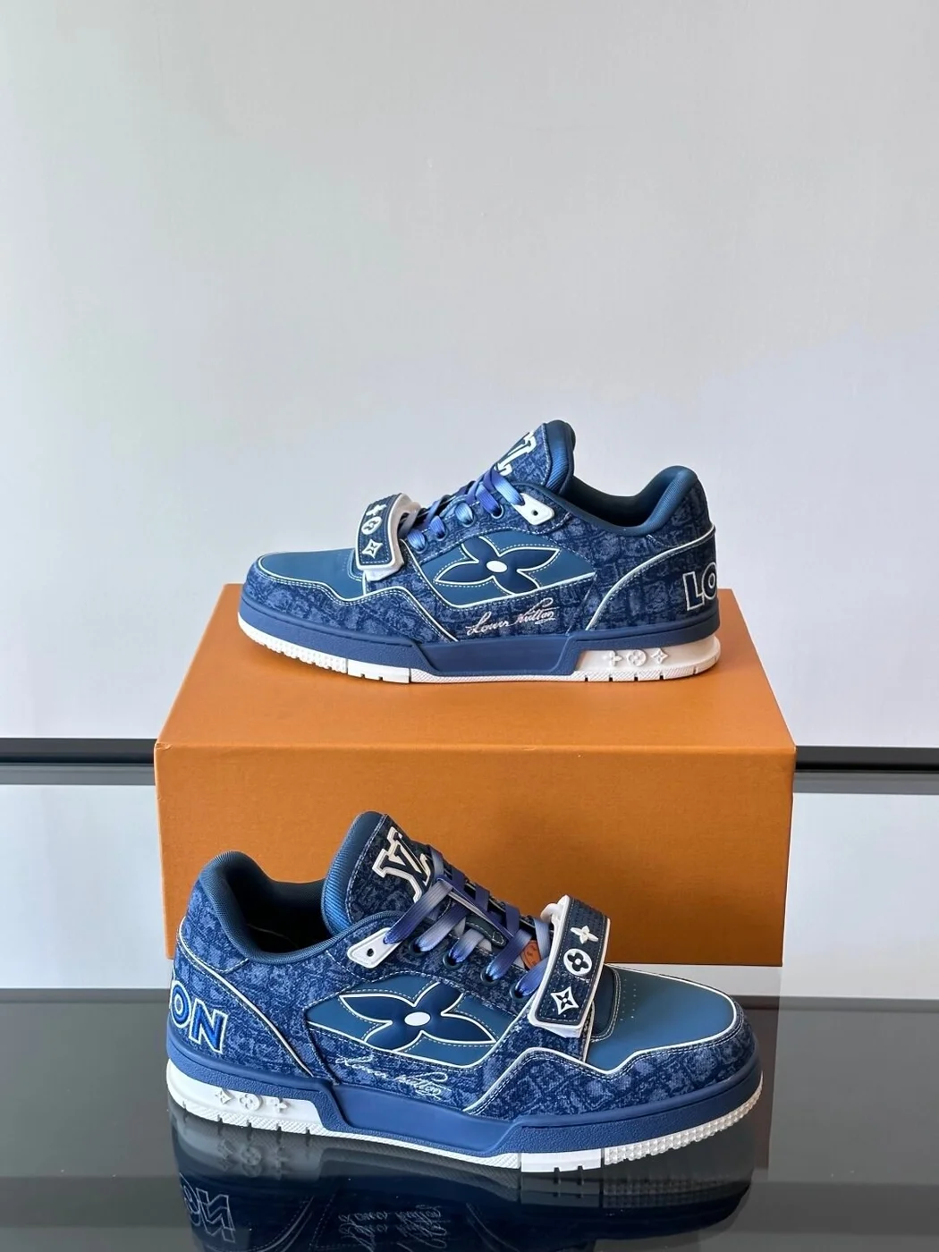 Louis Vuitton Men Navy Denim Sneakers product view 4
