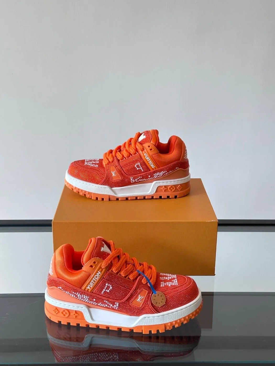 Louis Vuitton Men Orange Suede And Mesh Sneakers product view 4