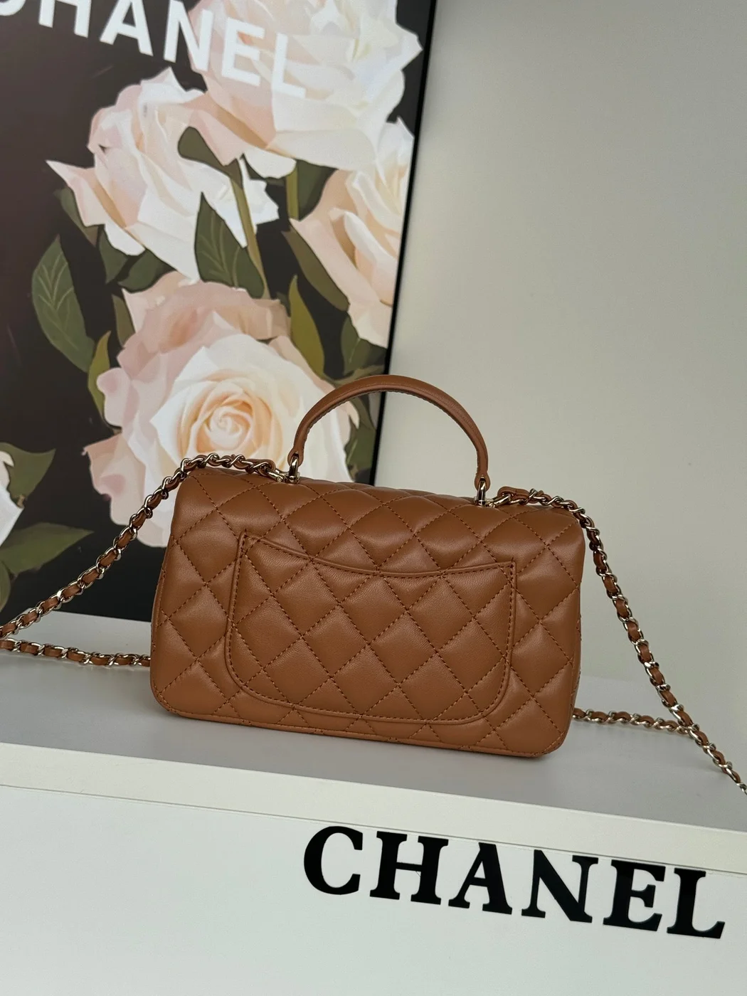 Chanel Flap Bag 20 In Bronze Brown Lambskin With Handle product view 3