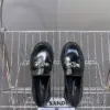 Louis Vuitton Women Black Leather Loafers — Chain Detail with Lug Sole product view 2