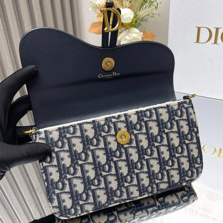 Dior Medium Saddle Pouch with Chain — Navy Blue Oblique product view 5