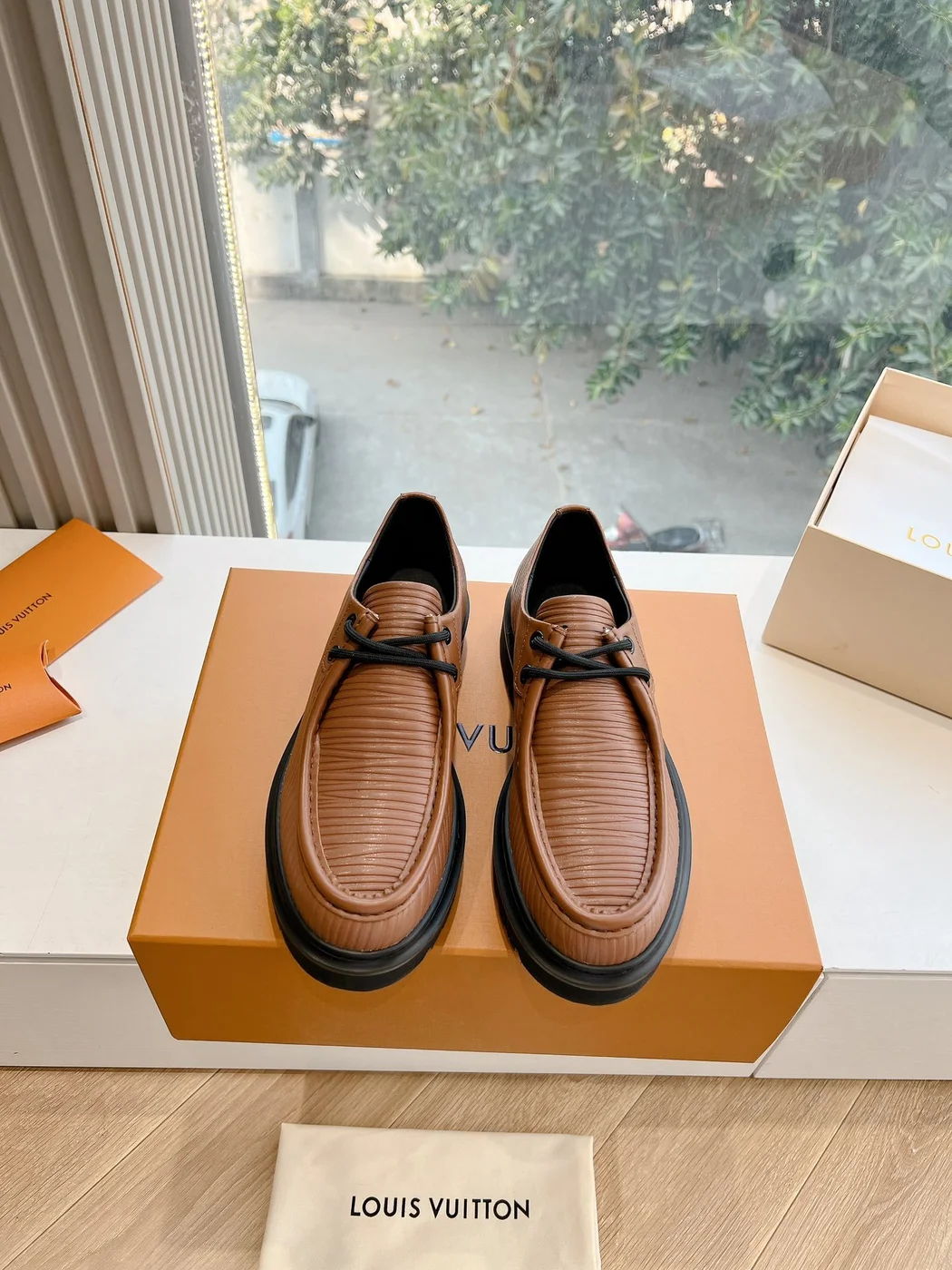 Louis Vuitton Women Brown Textured Leather Loafers product view 6
