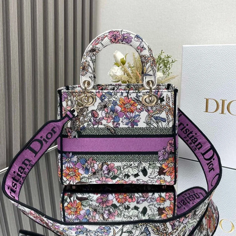 Dior Medium Dioriviera Lady D-Lite Bag — Multicolor with Pink Band product view 3