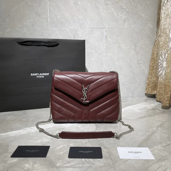 Saint Laurent Yssl Loulou Small Chain Bag In Matelassé “Y” Burgundy product photo