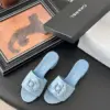 Chanel Women Light Blue Fabric Floral Slide Sandals product view 5