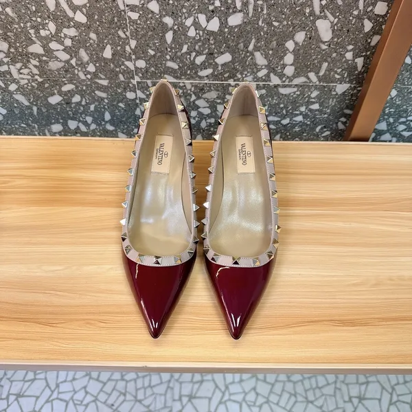 Valentino Women Burgundy Patent Leather Studded Pumps product photo