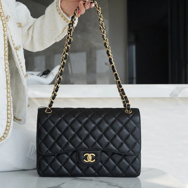 Chanel Flap Bag Jumbo 30 cm Gold Hardware Black Caviar product view 1