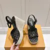 Louis Vuitton Women Black Leather Espadrille Wedge Sandals product view 4