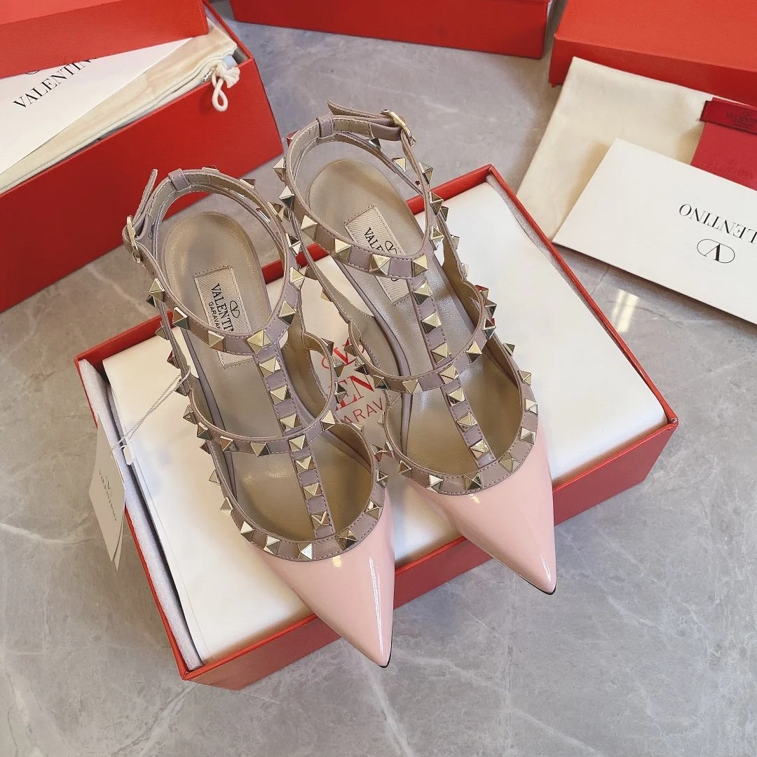 Valentino Women Pink Patent Leather Studded Pumps product view 1
