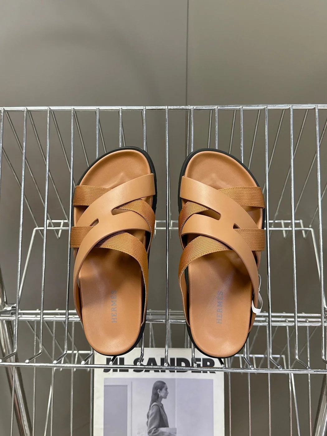 Hermès Women Tan Leather And Fabric Sandals product view 2