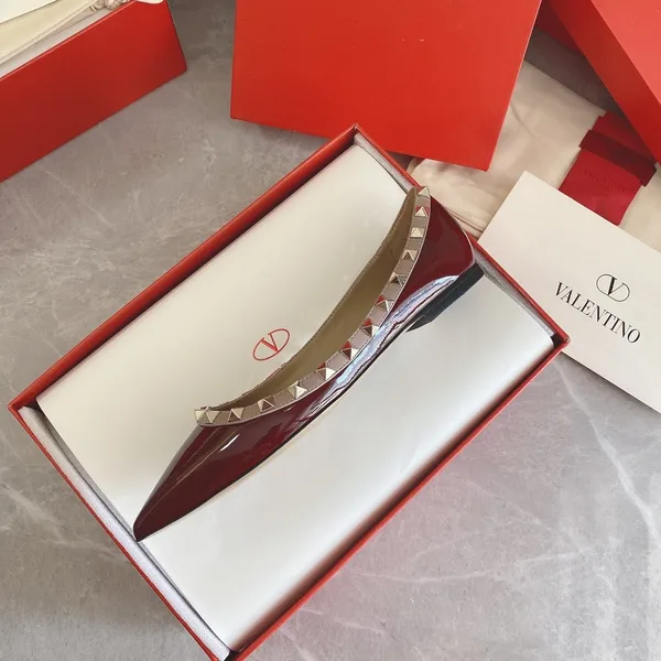 Valentino Women Burgundy Patent Leather Studded Flats product view 2