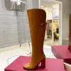 Valentino Women Brown Leather Knee High Boots — Upper-Shaft Buckle Detail product view 5