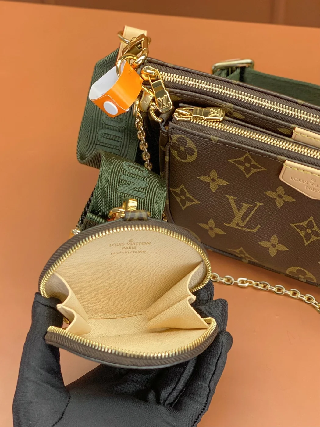 Louis Vuitton Multi Pochette Bag Brown Monogram with Green Strap product view 9