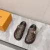 Louis Vuitton Women Brown Leather Monogram Mules — Round Gold-Tone Buckle Detail product view 4