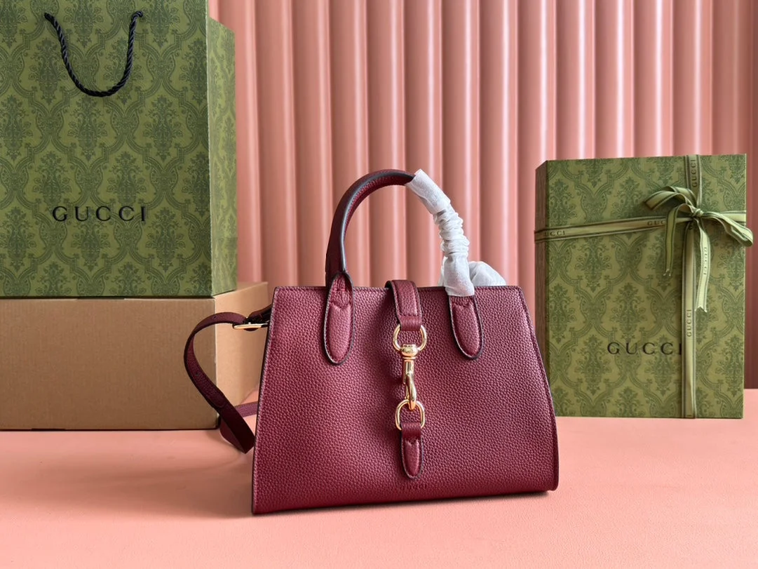 Gucci Small Jackie Tote 24 In Burgundy Lambskin product view 7