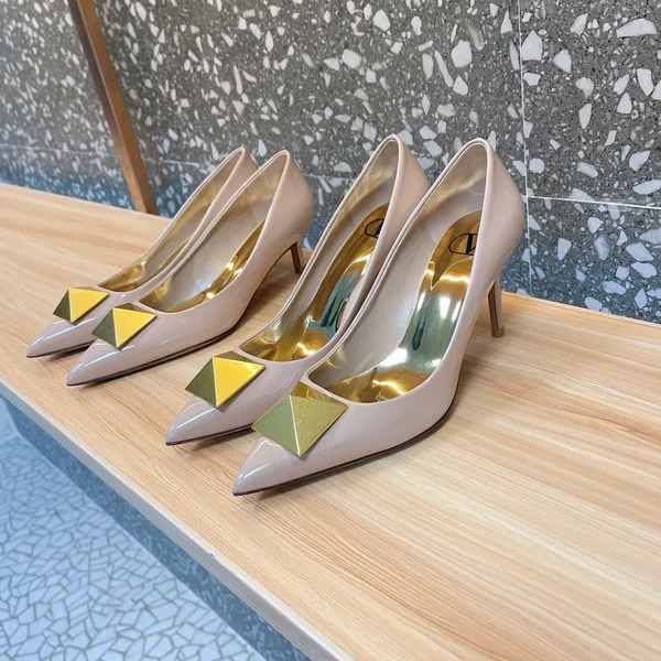Valentino Women Nude Pointed-Toe Pumps with Gold-Tone Toe Detail product view 4