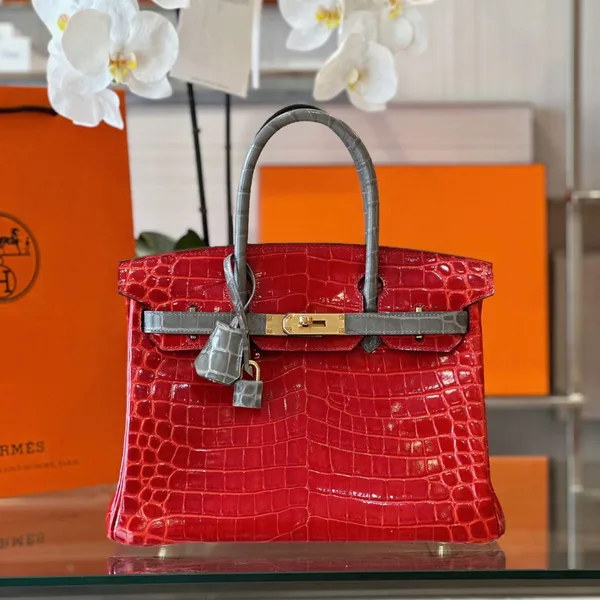 Hermès Birkin 30 Red/Liam Blue Crocodile Leather Gold Hardware. – Custom Made Bag product photo