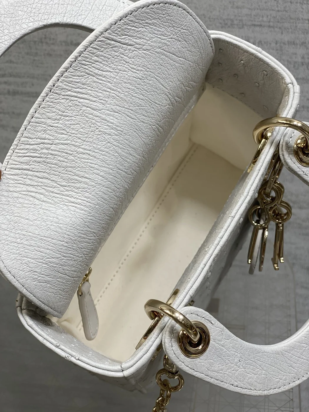 Dior Mini Lady Dior bag in white ostrich leather product view 7