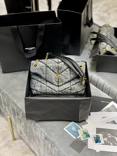 Saint Laurent Chevron Quilted Shoulder Bag Black and Gray product photo
