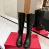 Valentino Women Black Leather Knee High Boots — Low-Heel Ankle-Strap Style product view 4