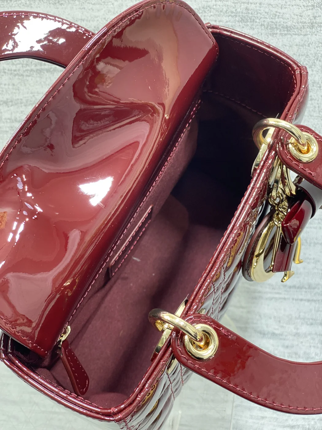 Dior Lady Dior Burgundy Gold Hardware Bag product view 7