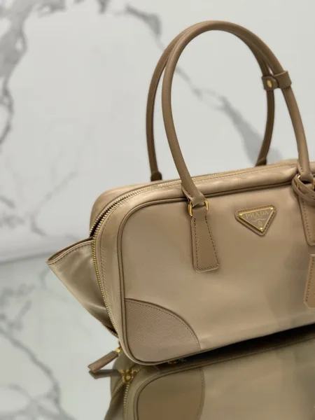 Prada Medium Top Handle Bag 30 In Dried Moss Nylon And Calfskin Trim product view 5