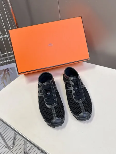 Hermès Women Black Mesh Leather Sneakers product photo